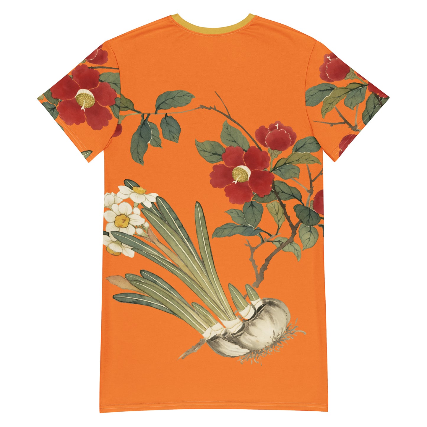 The Spirit of Flowers in Twelve Months｜Narcissus and Camelia in Bloom｜T-shirt dress｜Orange