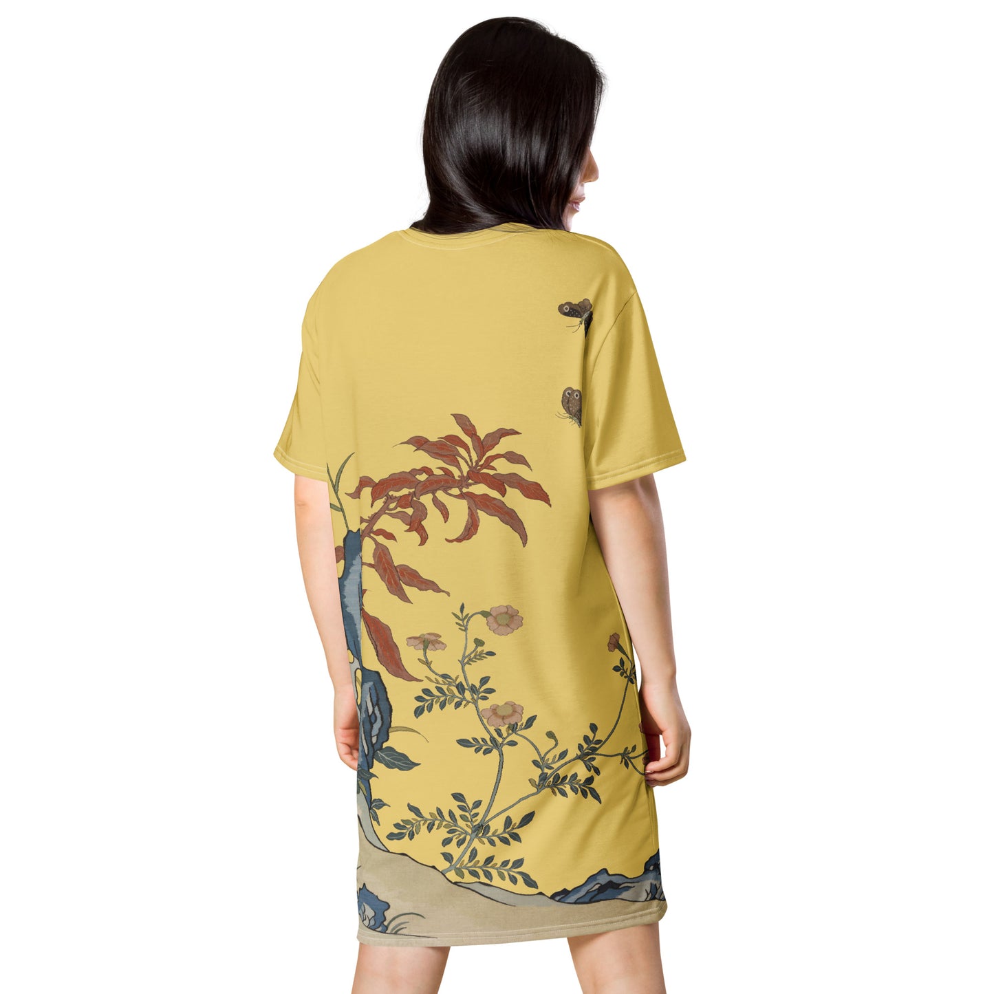 タペストリーの花｜蝶と花｜Tシャツドレス｜ゴールド