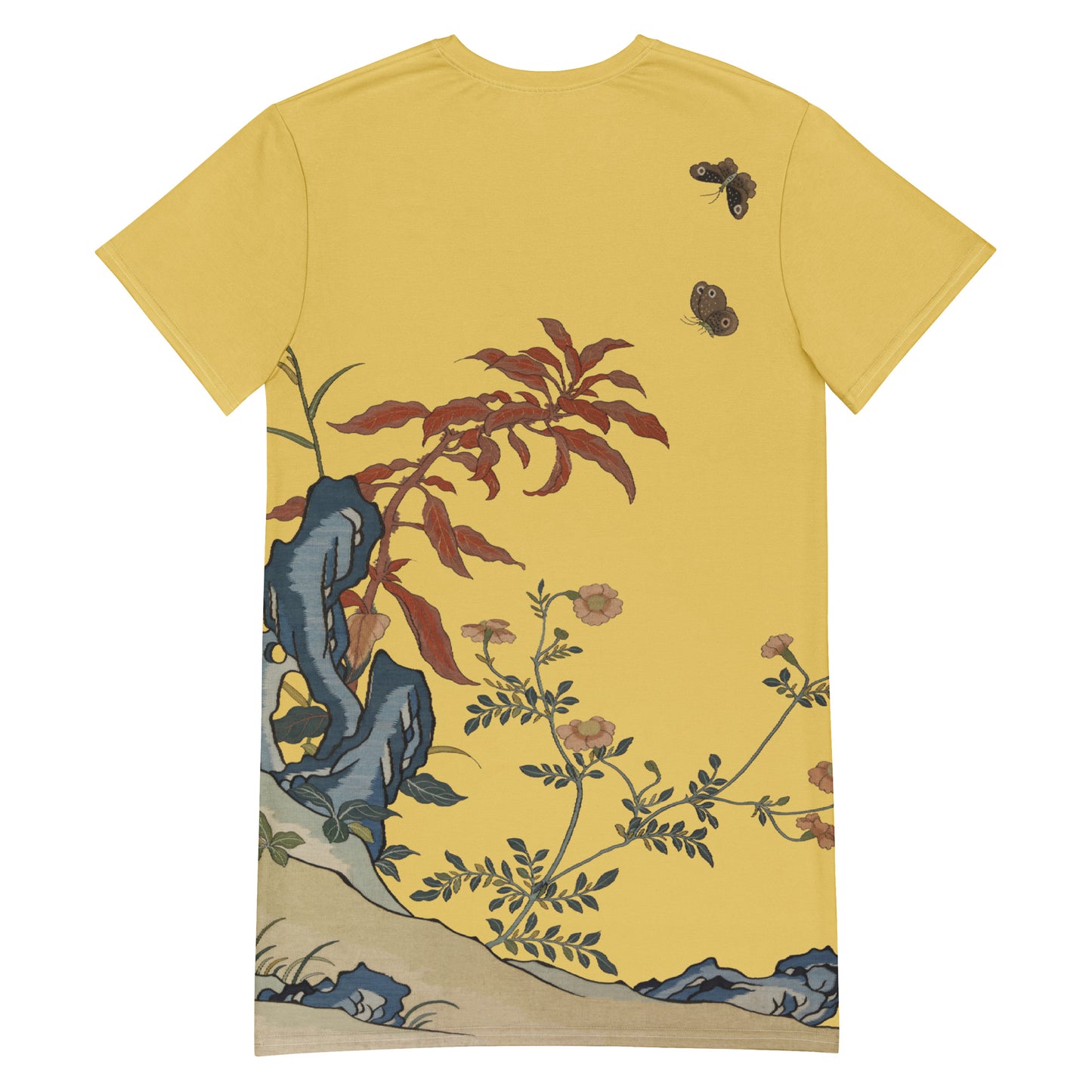 タペストリーの花｜蝶と花｜Tシャツドレス｜ゴールド