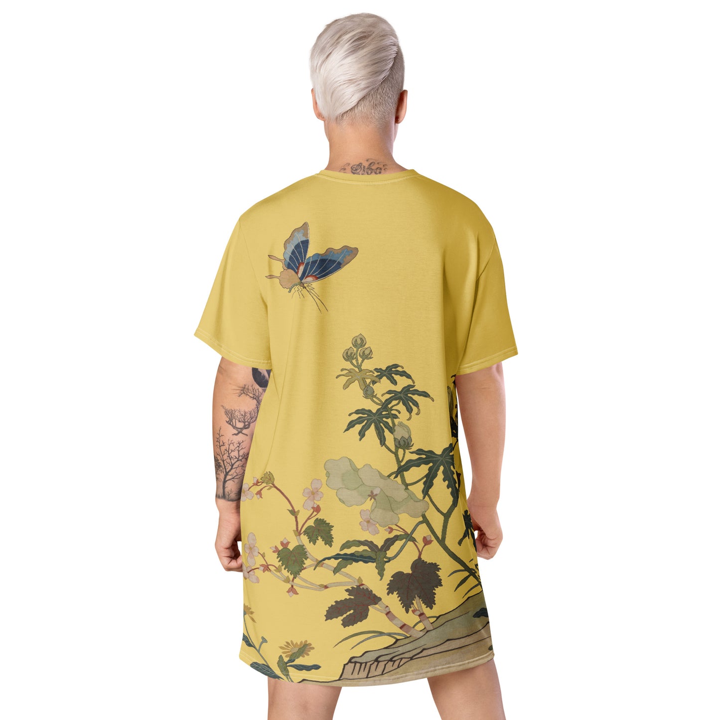 Kesi Flower Album｜Hibiscus and Begonia Blossoms｜T-shirt dress｜Gold