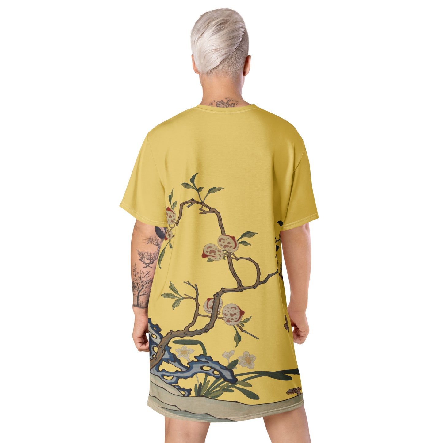 Kesi Flower Album｜Narcissus and Peaches｜T-shirt dress｜Gold