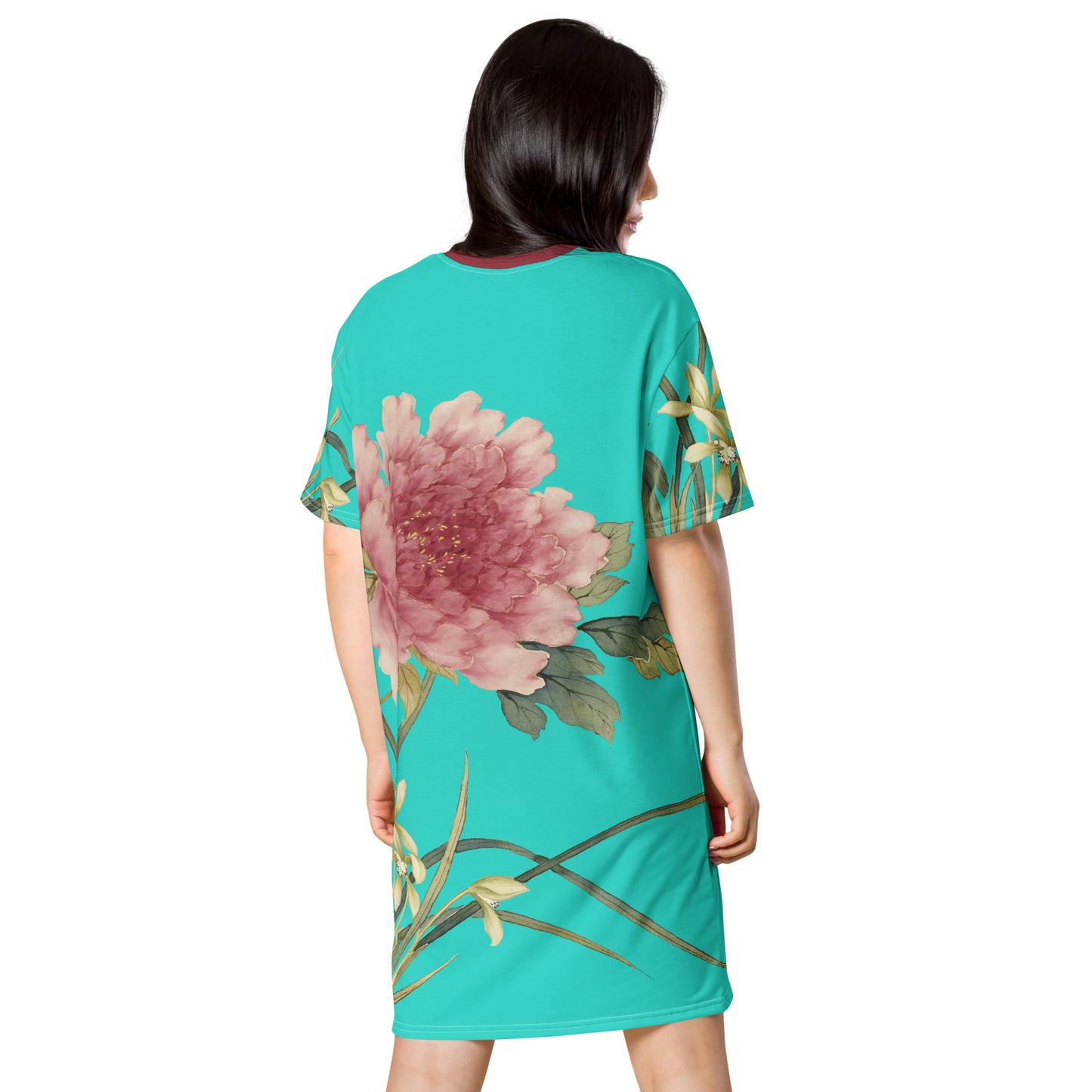 The Spirit of Flowers in Twelve Months｜Orchid and Tree Peony in Bloom｜T-shirt dress｜Turquoise