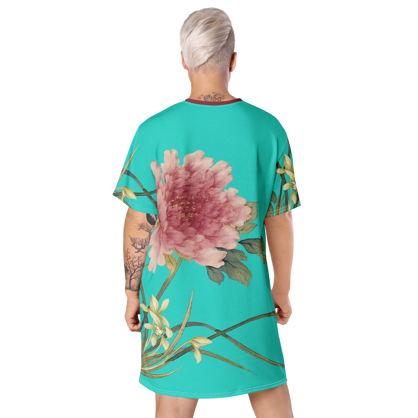 The Spirit of Flowers in Twelve Months｜Orchid and Tree Peony in Bloom｜T-shirt dress｜Turquoise