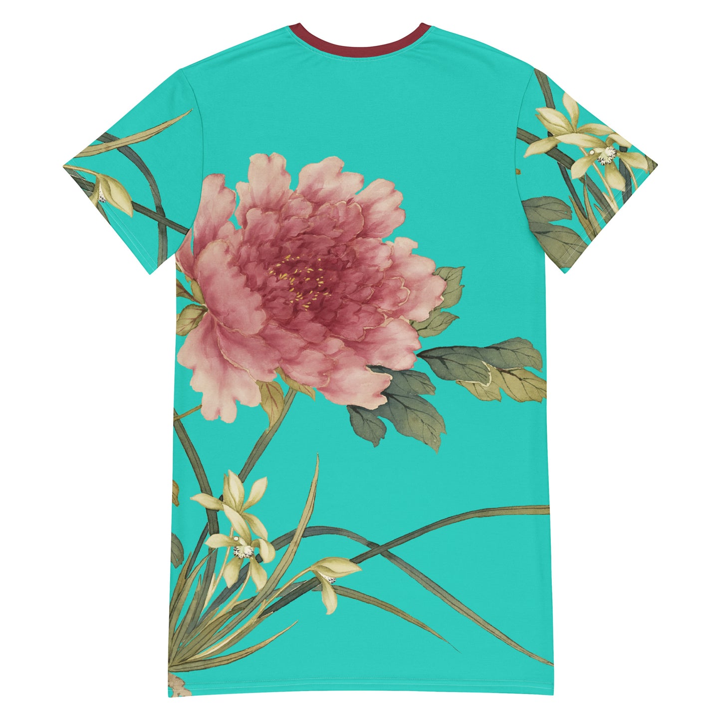 The Spirit of Flowers in Twelve Months｜Orchid and Tree Peony in Bloom｜T-shirt dress｜Turquoise