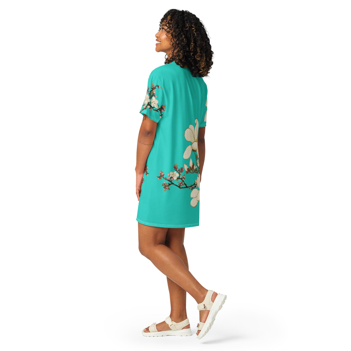 The Spirit of Flowers in Twelve Months｜Apricot and Lily Magnolia in Blossom｜T-shirt dress｜Turquoise