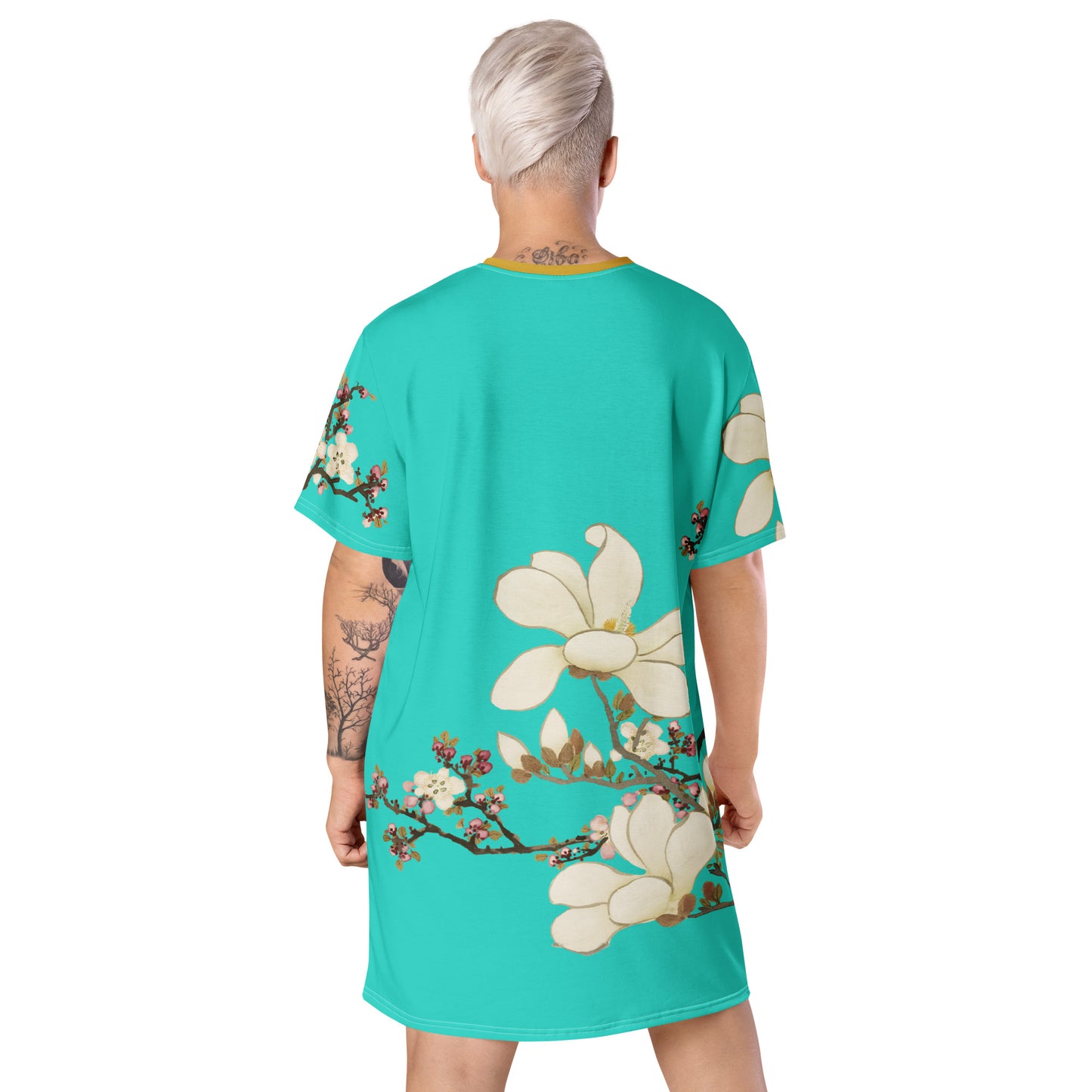 The Spirit of Flowers in Twelve Months｜Apricot and Lily Magnolia in Blossom｜T-shirt dress｜Turquoise