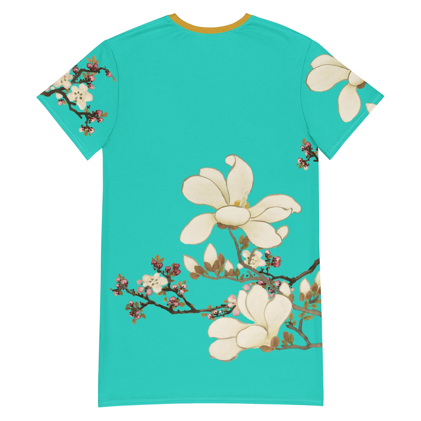 The Spirit of Flowers in Twelve Months｜Apricot and Lily Magnolia in Blossom｜T-shirt dress｜Turquoise