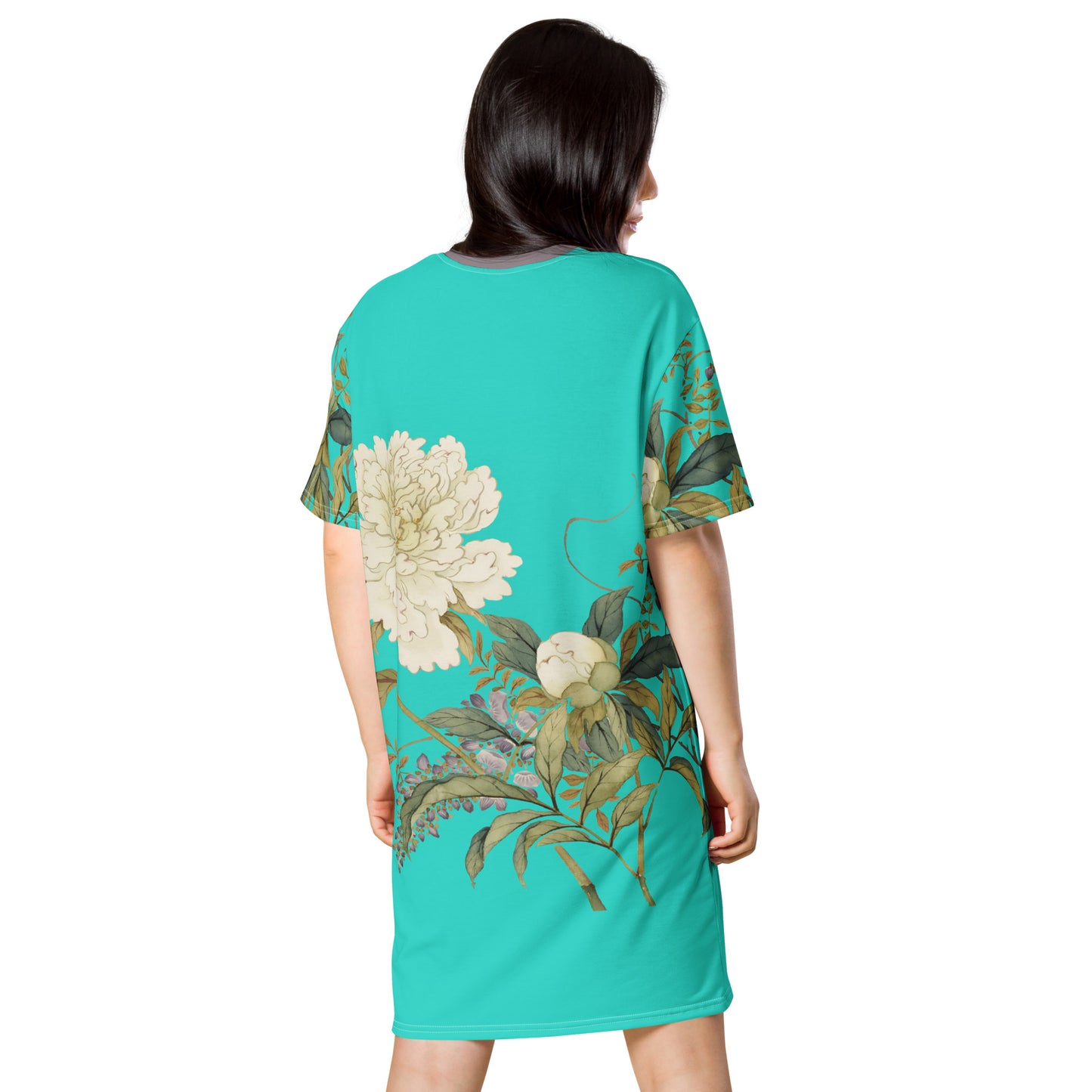 The Spirit of Flowers in Twelve Months｜Chinese Peony and Wisteria in Bloom｜T-shirt dress｜Turquoise