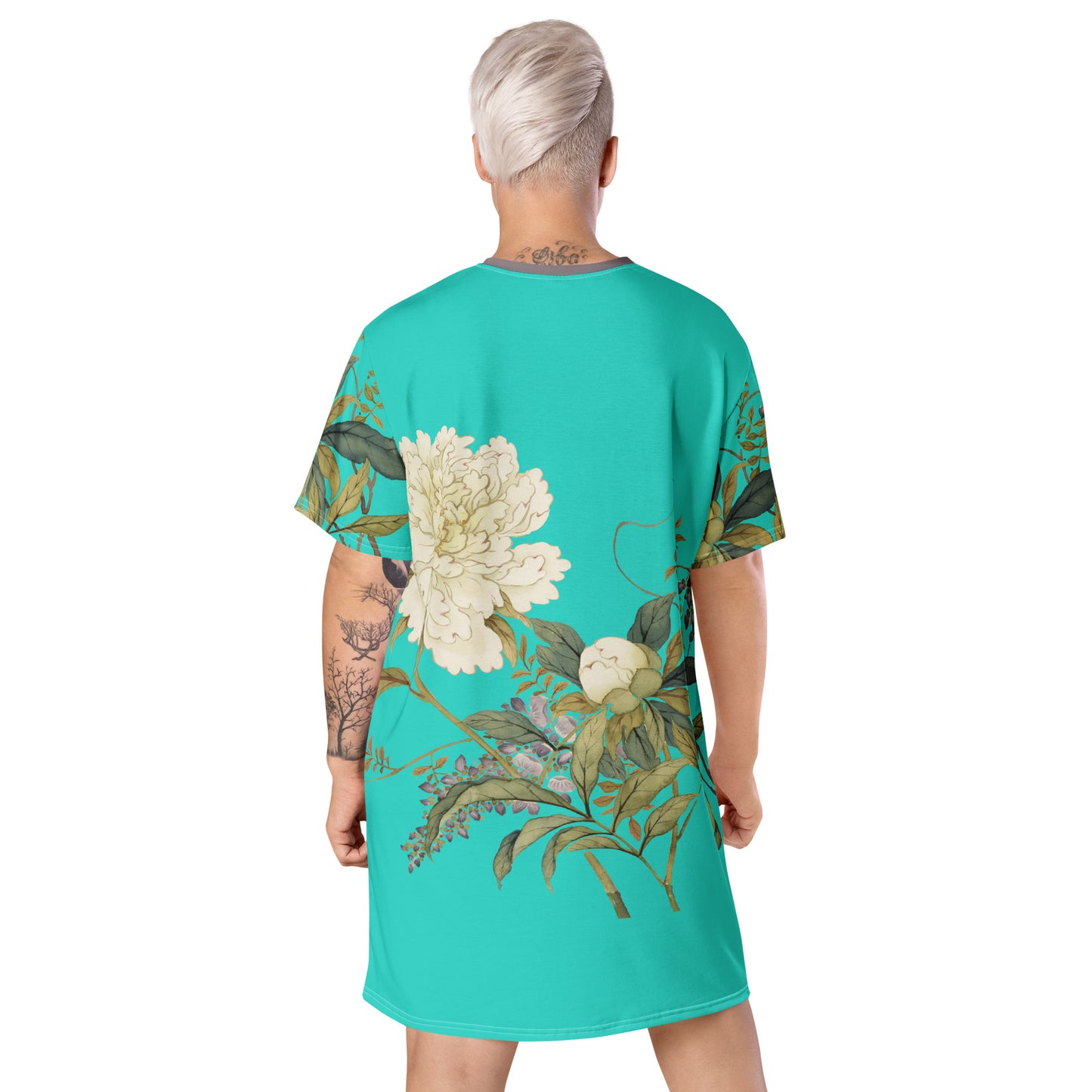 The Spirit of Flowers in Twelve Months｜Chinese Peony and Wisteria in Bloom｜T-shirt dress｜Turquoise