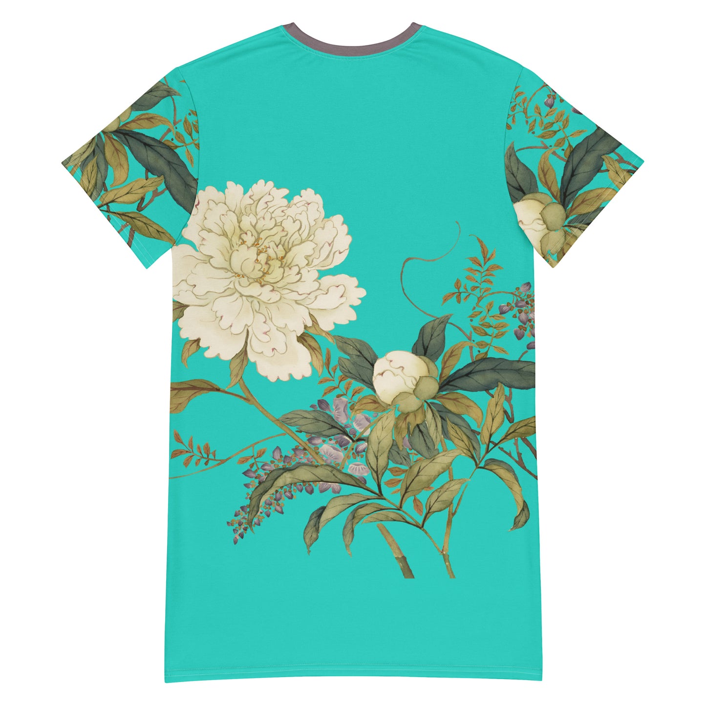 The Spirit of Flowers in Twelve Months｜Chinese Peony and Wisteria in Bloom｜T-shirt dress｜Turquoise