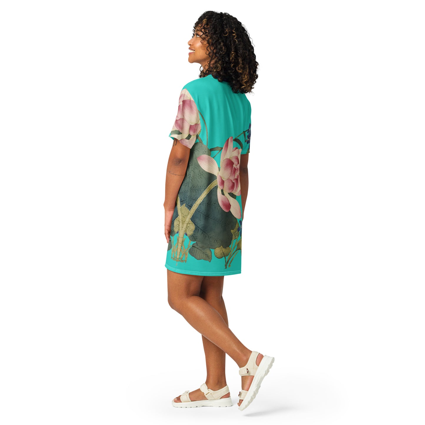 The Spirit of Flowers in Twelve Months｜Lotus in Bloom｜T-shirt dress｜Turquoise