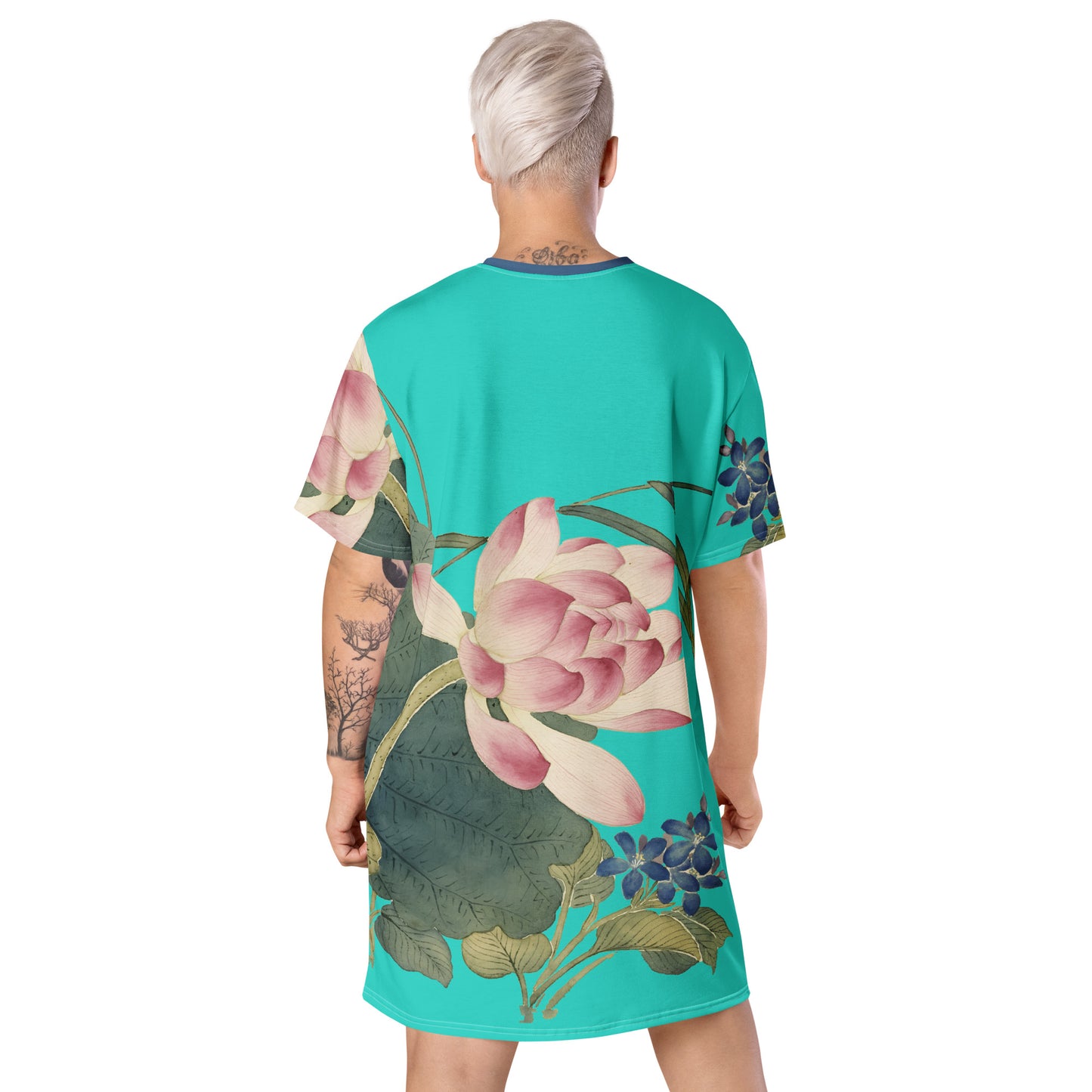 The Spirit of Flowers in Twelve Months｜Lotus in Bloom｜T-shirt dress｜Turquoise