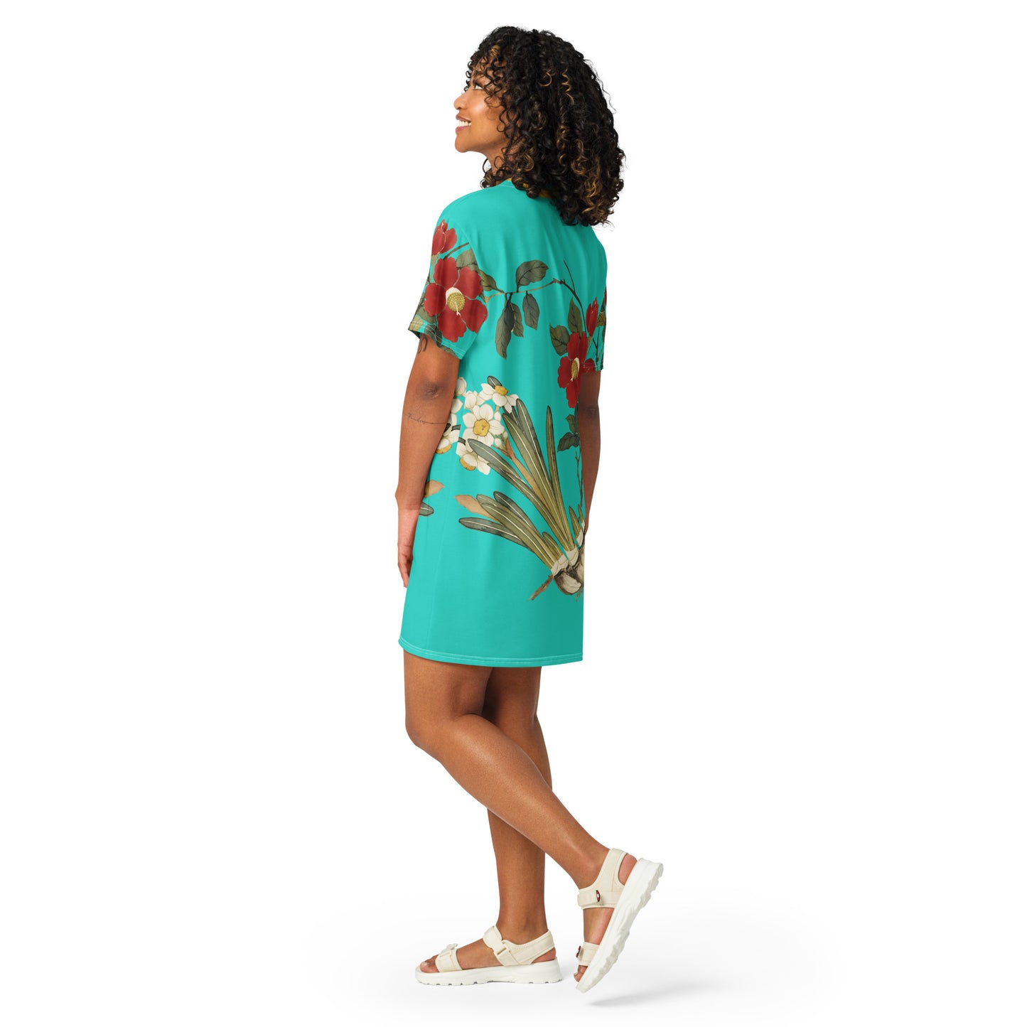 The Spirit of Flowers in Twelve Months｜Narcissus and Camelia in Bloom｜T-shirt dress｜Turquoise