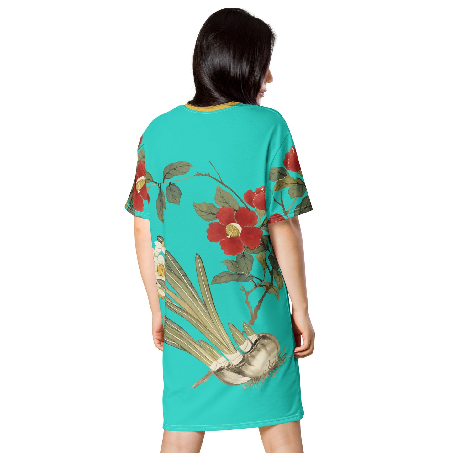 The Spirit of Flowers in Twelve Months｜Narcissus and Camelia in Bloom｜T-shirt dress｜Turquoise