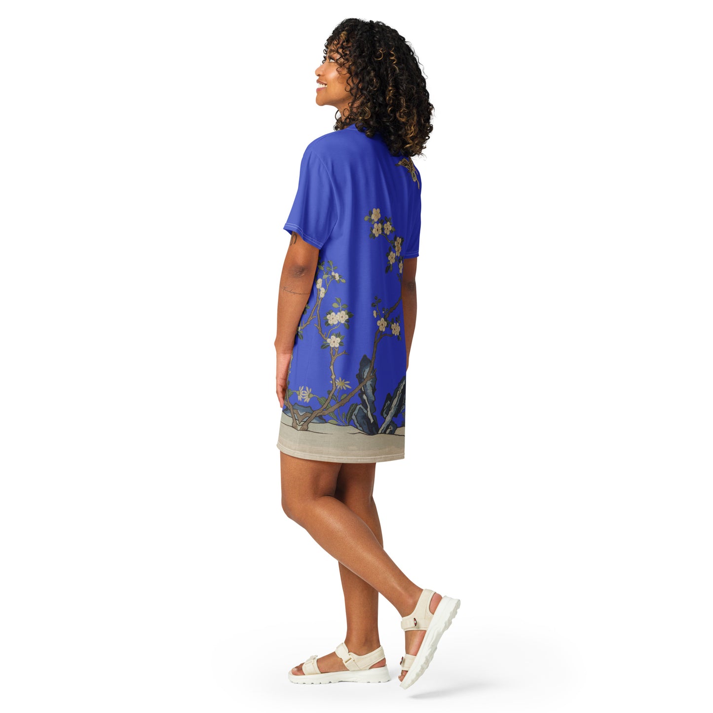 Kesi Flower Album｜White Plum Blossoms and Butterfly｜T-shirt dress｜Royal blue