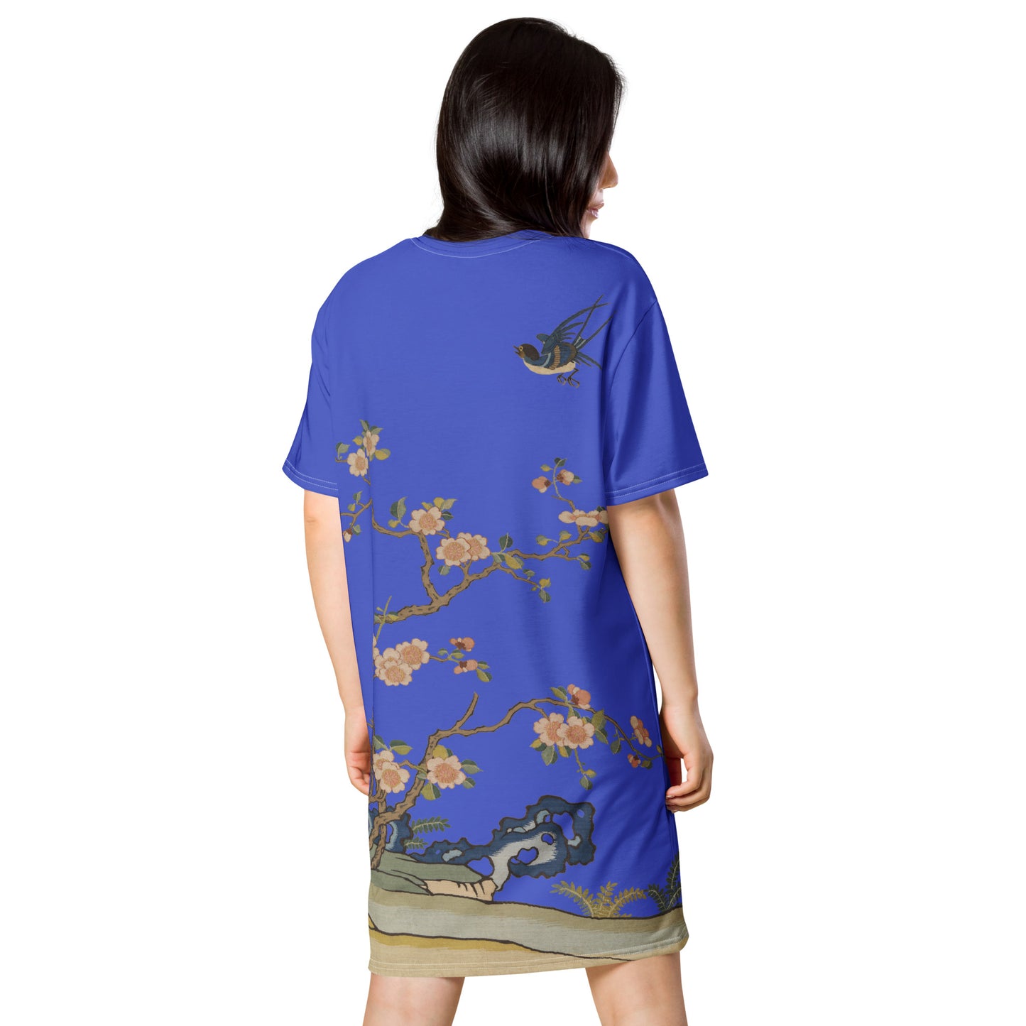 Kesi Flower Album｜Swallow in Flight, Harbinger of Spring｜T-shirt dress｜Royal blue