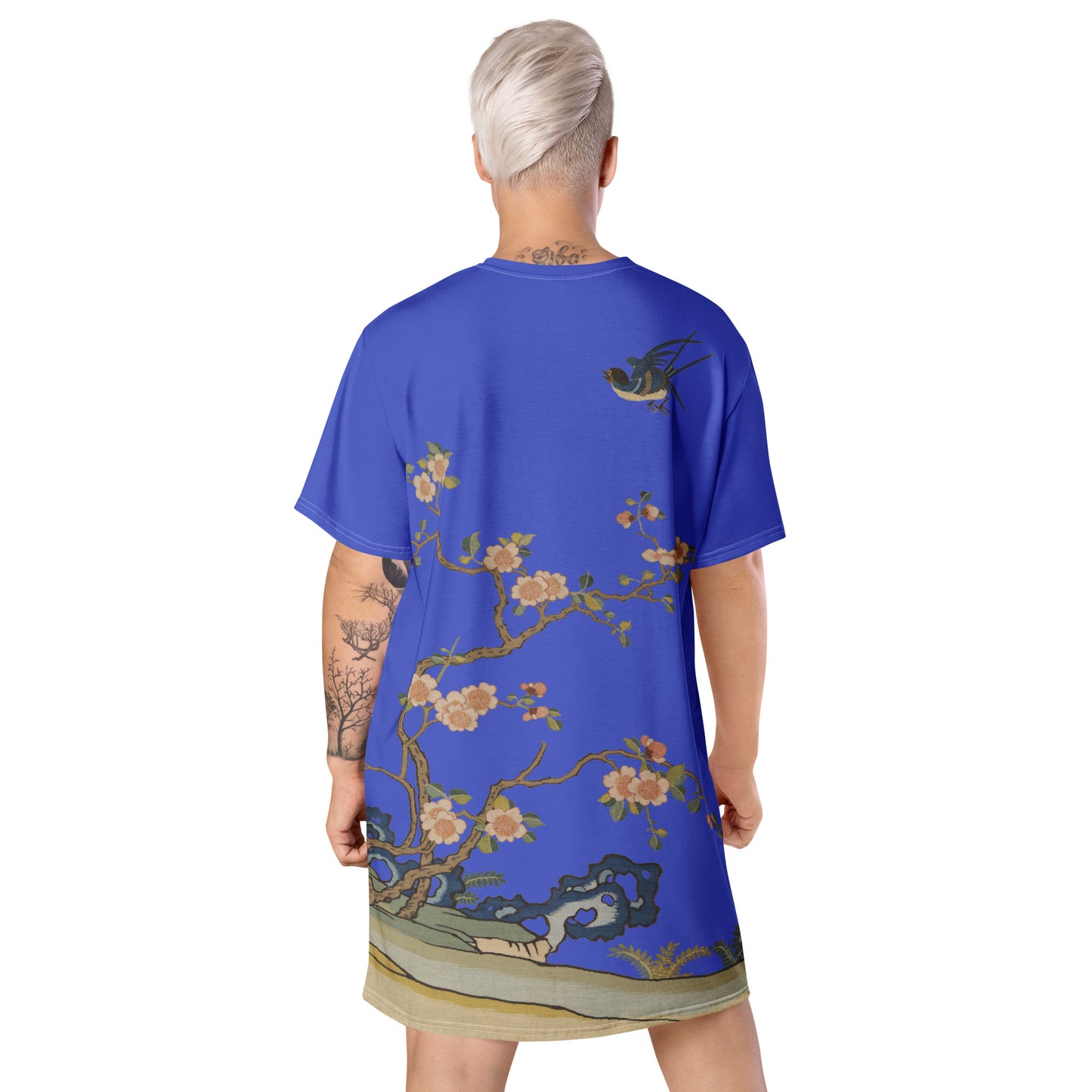 Kesi Flower Album｜Swallow in Flight, Harbinger of Spring｜T-shirt dress｜Royal blue