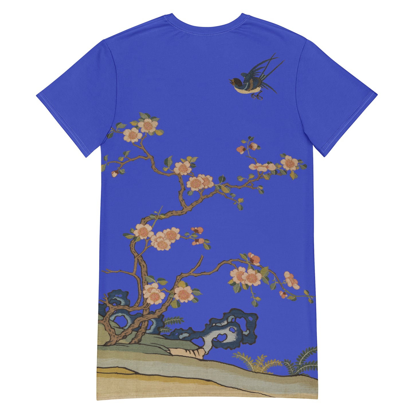 Kesi Flower Album｜Swallow in Flight, Harbinger of Spring｜T-shirt dress｜Royal blue