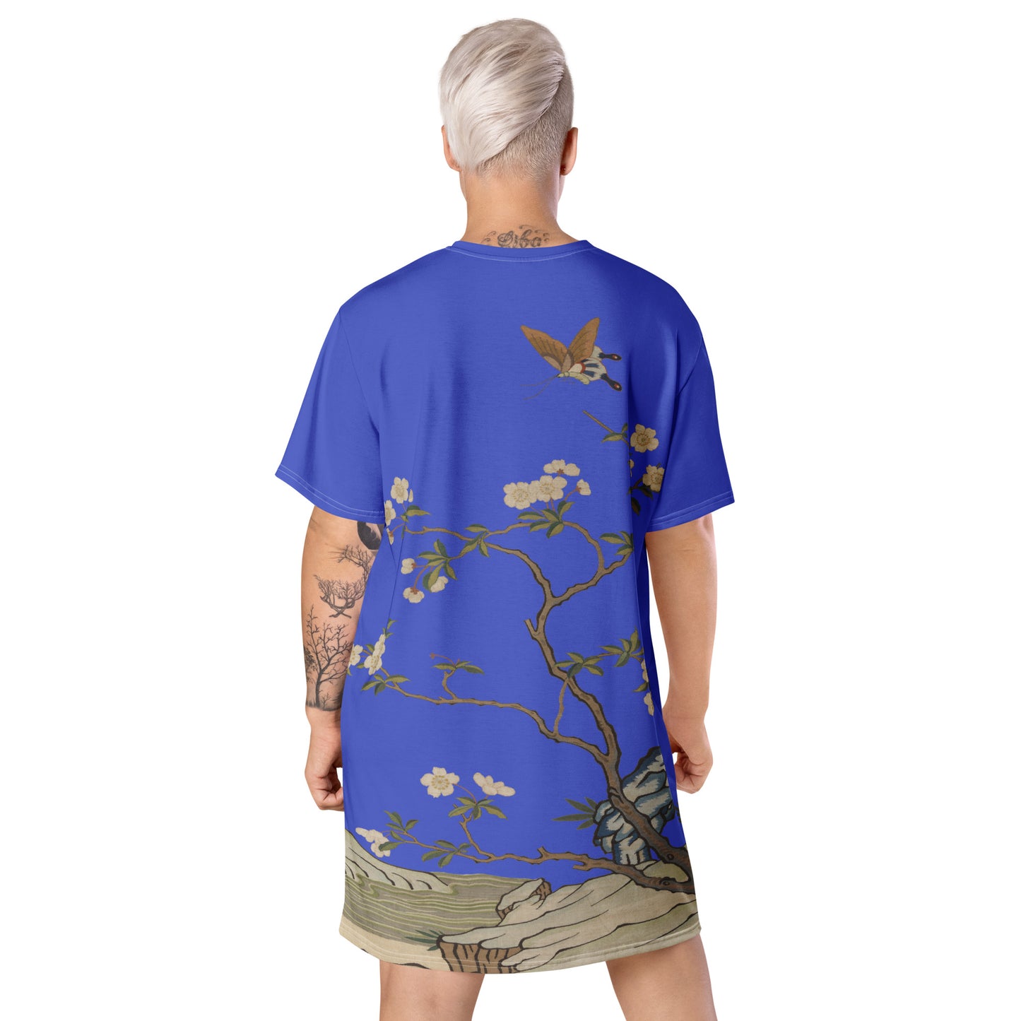 Kesi Flower Album｜Plum Blossoms and Butterfly｜T-shirt dress｜Royal blue