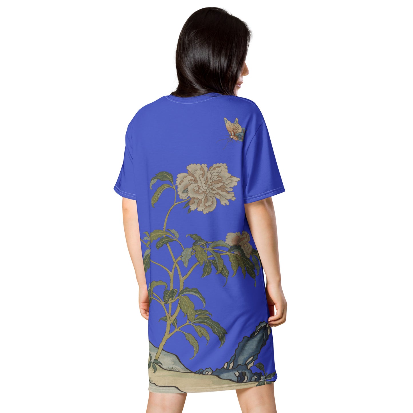 Kesi Flower Album｜Peonies and Butterfly｜T-shirt dress｜Royal blue