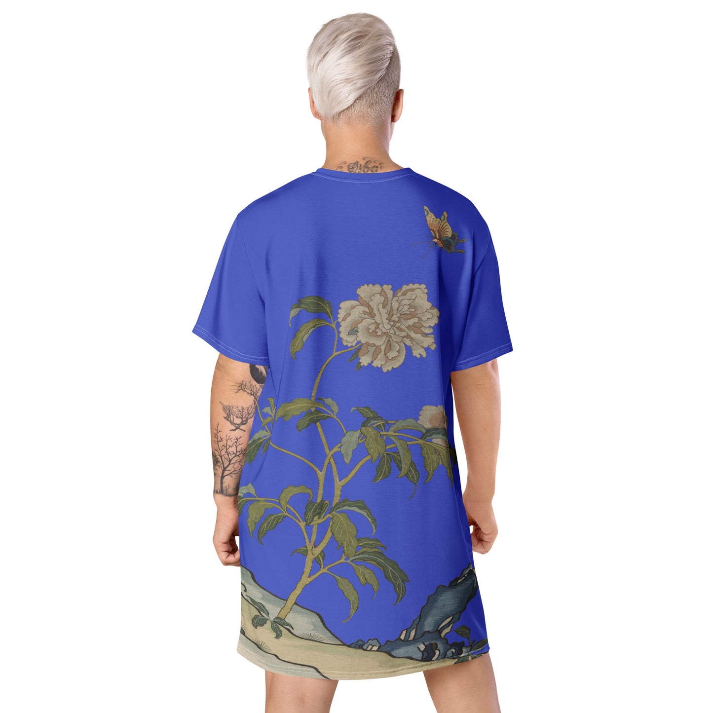 Kesi Flower Album｜Peonies and Butterfly｜T-shirt dress｜Royal blue