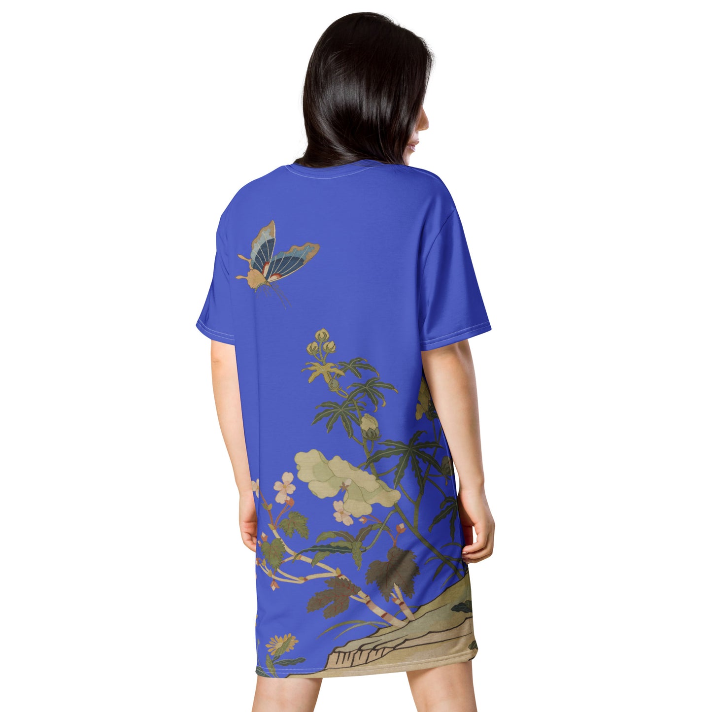 Kesi Flower Album｜Hibiscus and Begonia Blossoms｜T-shirt dress｜Royal blue