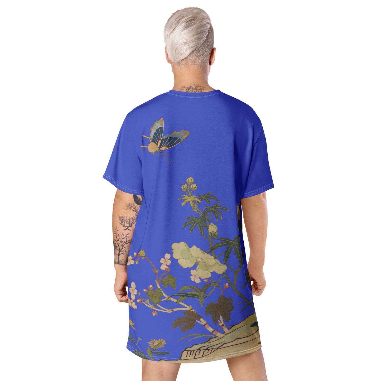 Kesi Flower Album｜Hibiscus and Begonia Blossoms｜T-shirt dress｜Royal blue