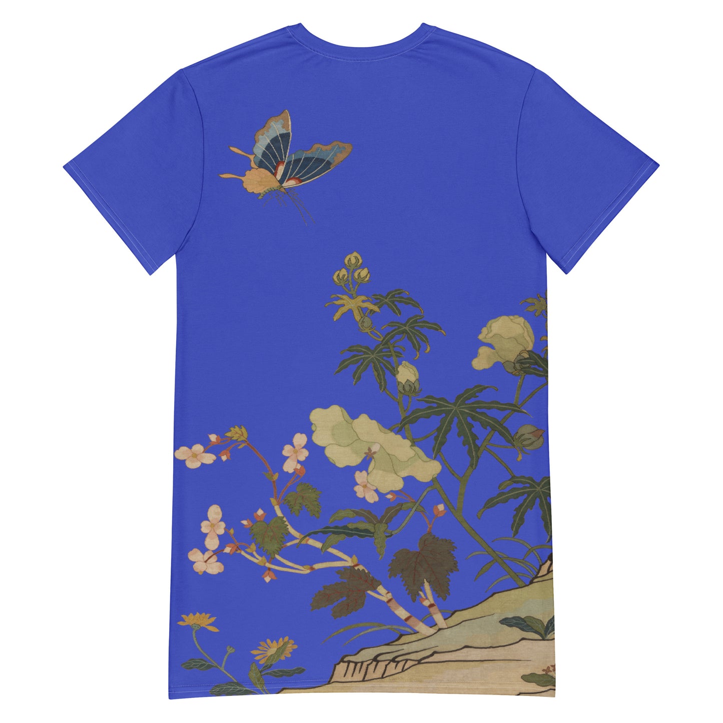 Kesi Flower Album｜Hibiscus and Begonia Blossoms｜T-shirt dress｜Royal blue