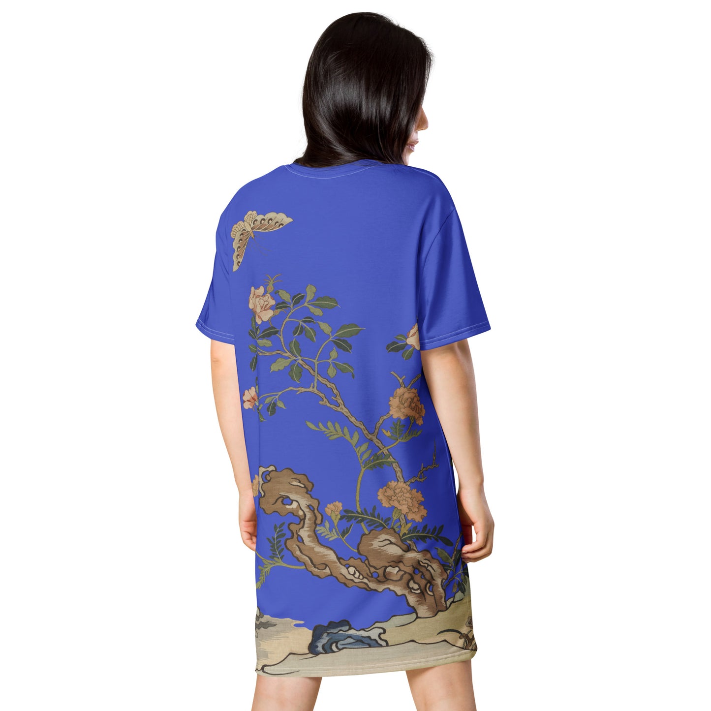 Kesi Flower Album｜Camellia and Butterfly｜T-shirt dress｜Royal blue