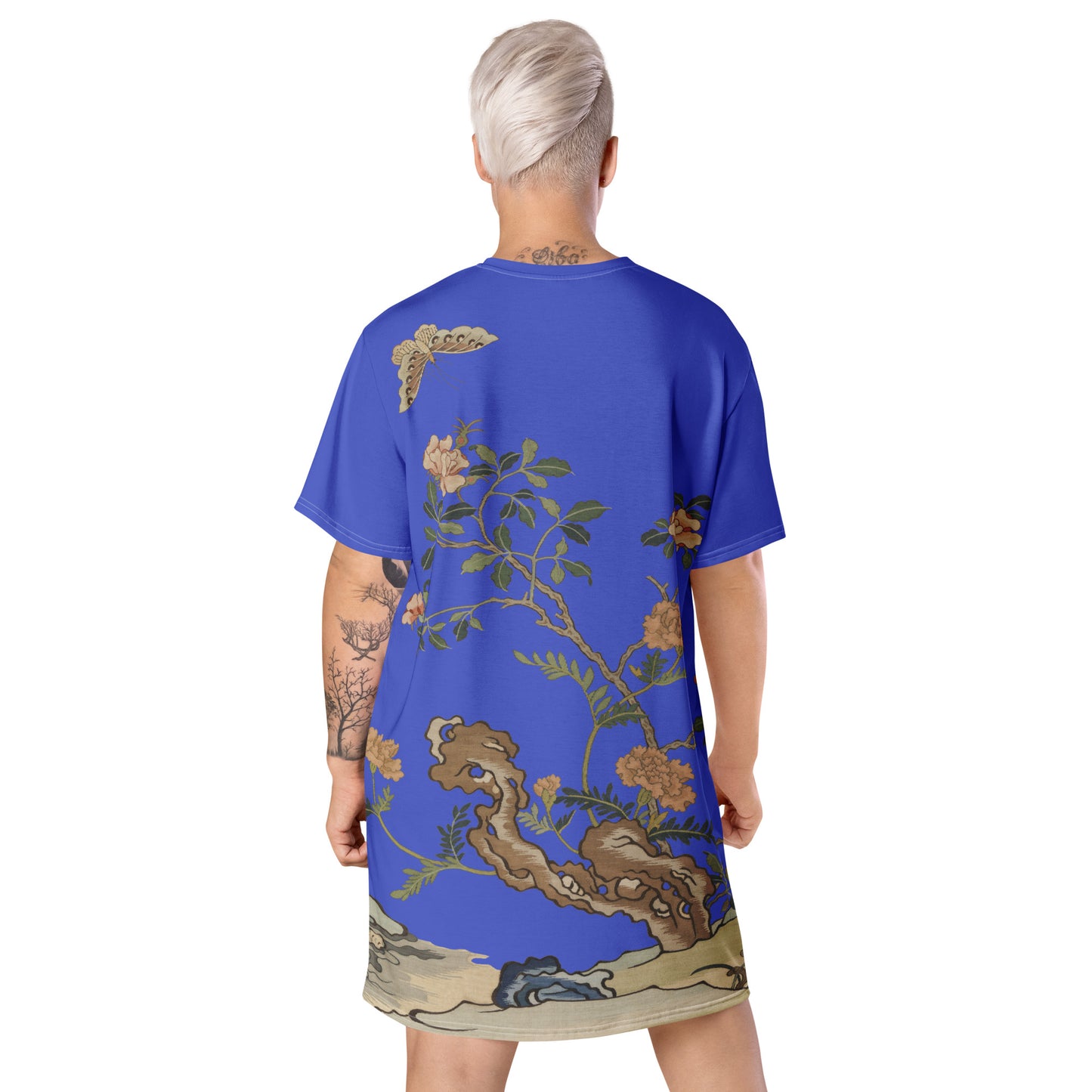 Kesi Flower Album｜Camellia and Butterfly｜T-shirt dress｜Royal blue