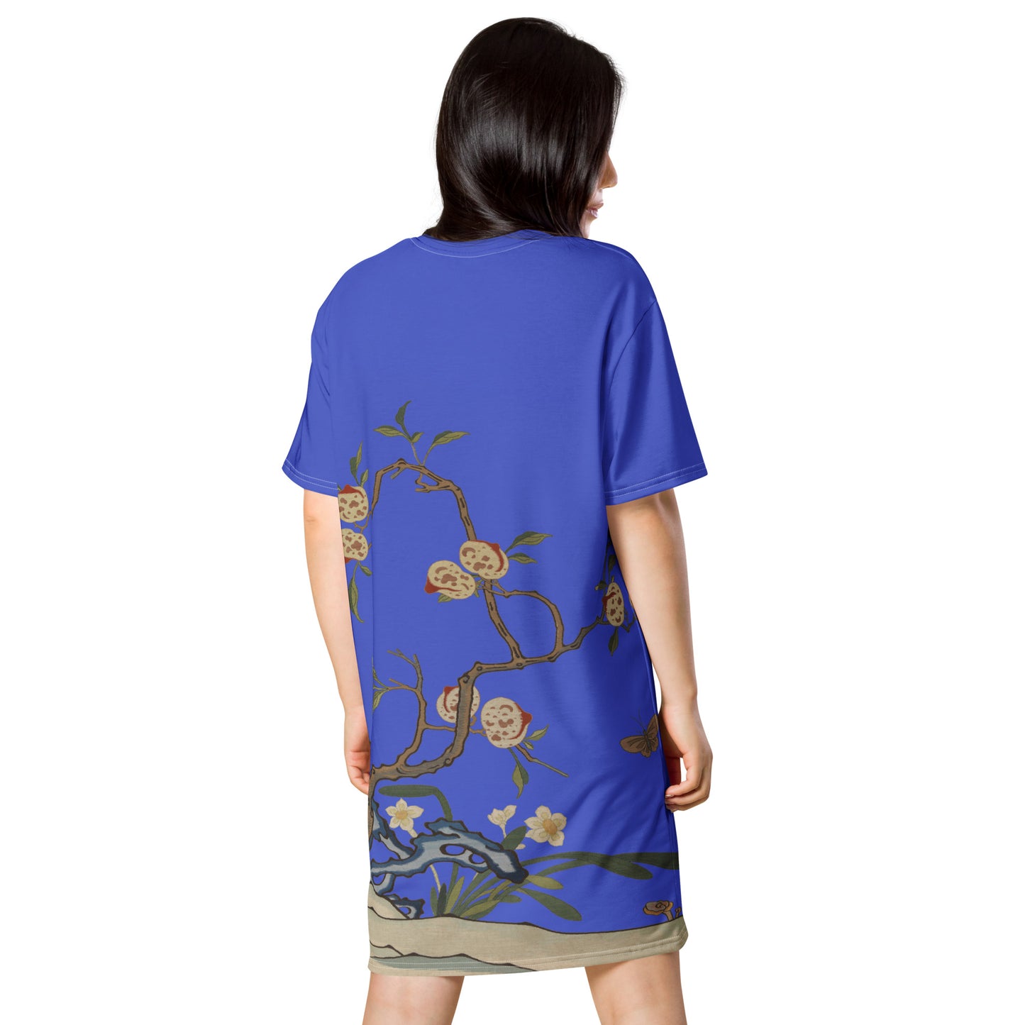 Kesi Flower Album｜Narcissus and Peaches｜T-shirt dress｜Royal blue