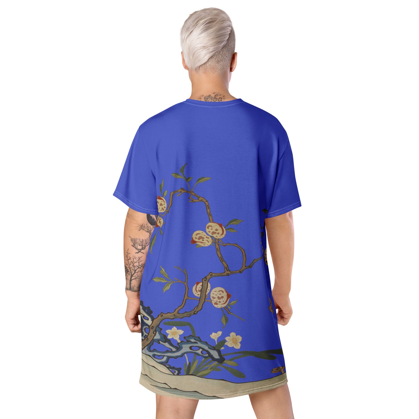 Kesi Flower Album｜Narcissus and Peaches｜T-shirt dress｜Royal blue