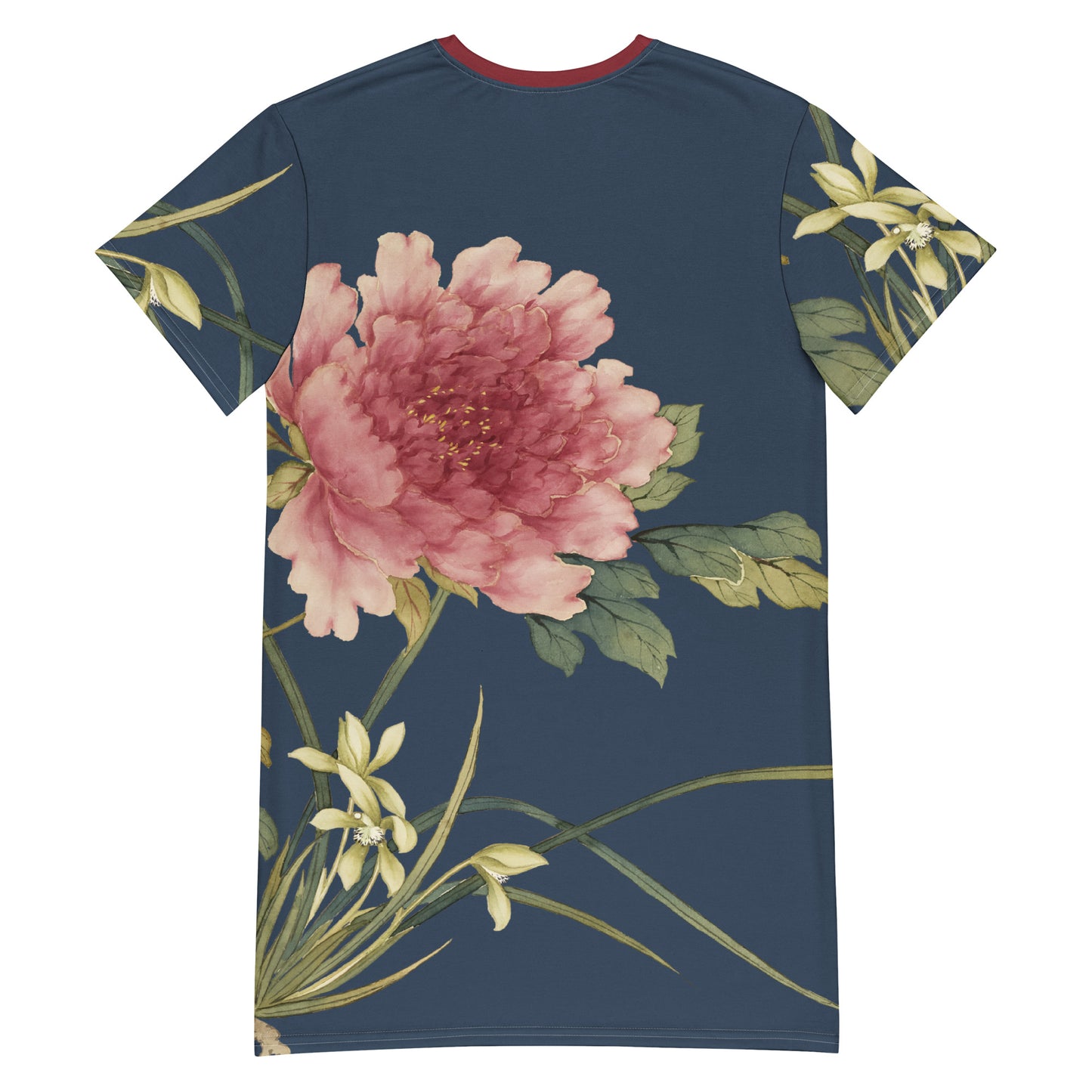 The Spirit of Flowers in Twelve Months｜Orchid and Tree Peony in Bloom｜T-shirt dress｜Dark blue