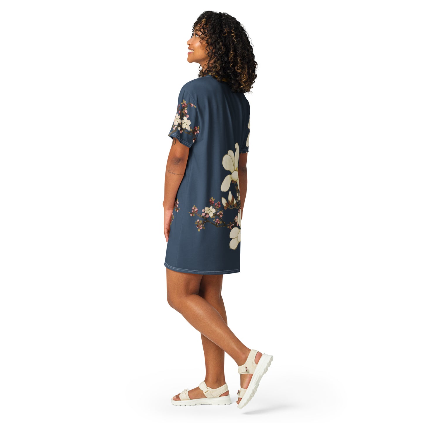 The Spirit of Flowers in Twelve Months｜Apricot and Lily Magnolia in Blossom｜T-shirt dress｜Dark blue