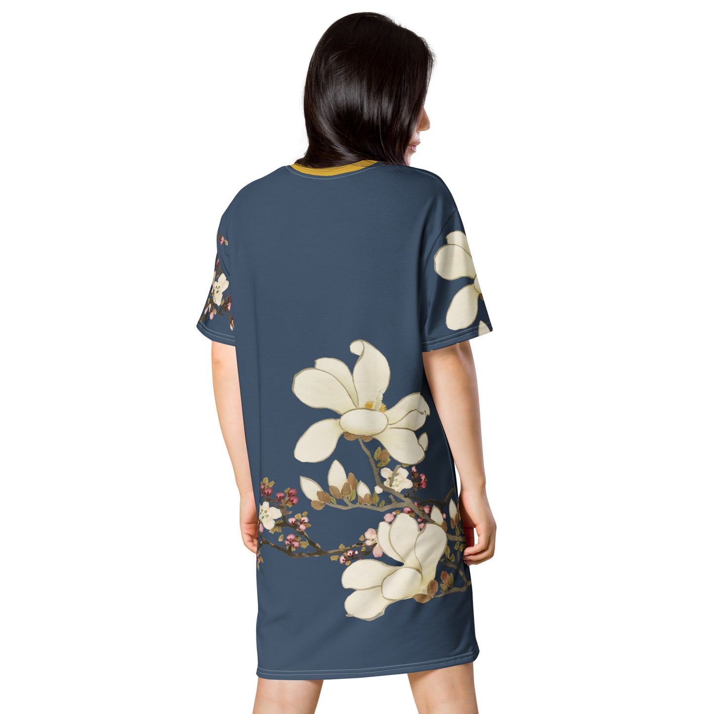 The Spirit of Flowers in Twelve Months｜Apricot and Lily Magnolia in Blossom｜T-shirt dress｜Dark blue