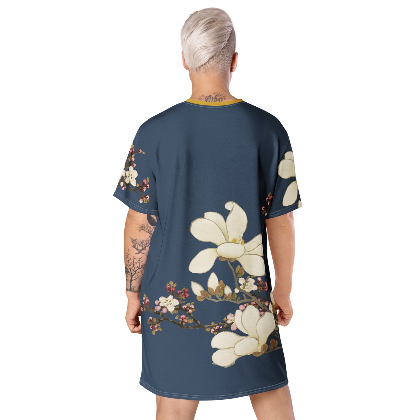 The Spirit of Flowers in Twelve Months｜Apricot and Lily Magnolia in Blossom｜T-shirt dress｜Dark blue