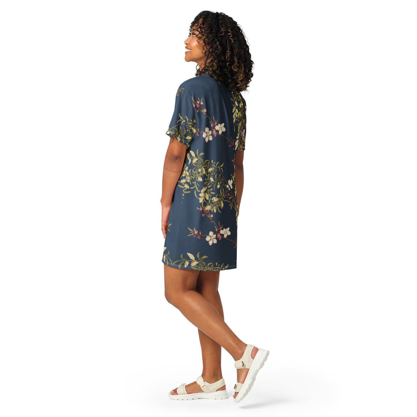 The Spirit of Flowers in Twelve Months｜Willow and Peach Blossom｜T-shirt dress｜Dark blue