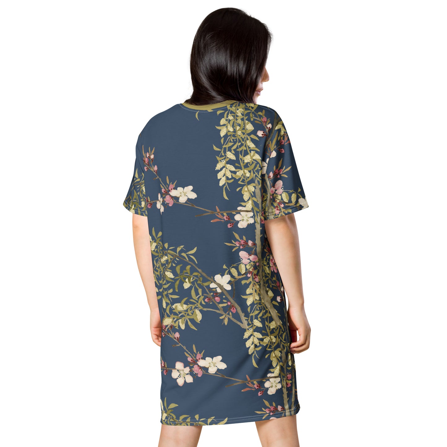 The Spirit of Flowers in Twelve Months｜Willow and Peach Blossom｜T-shirt dress｜Dark blue