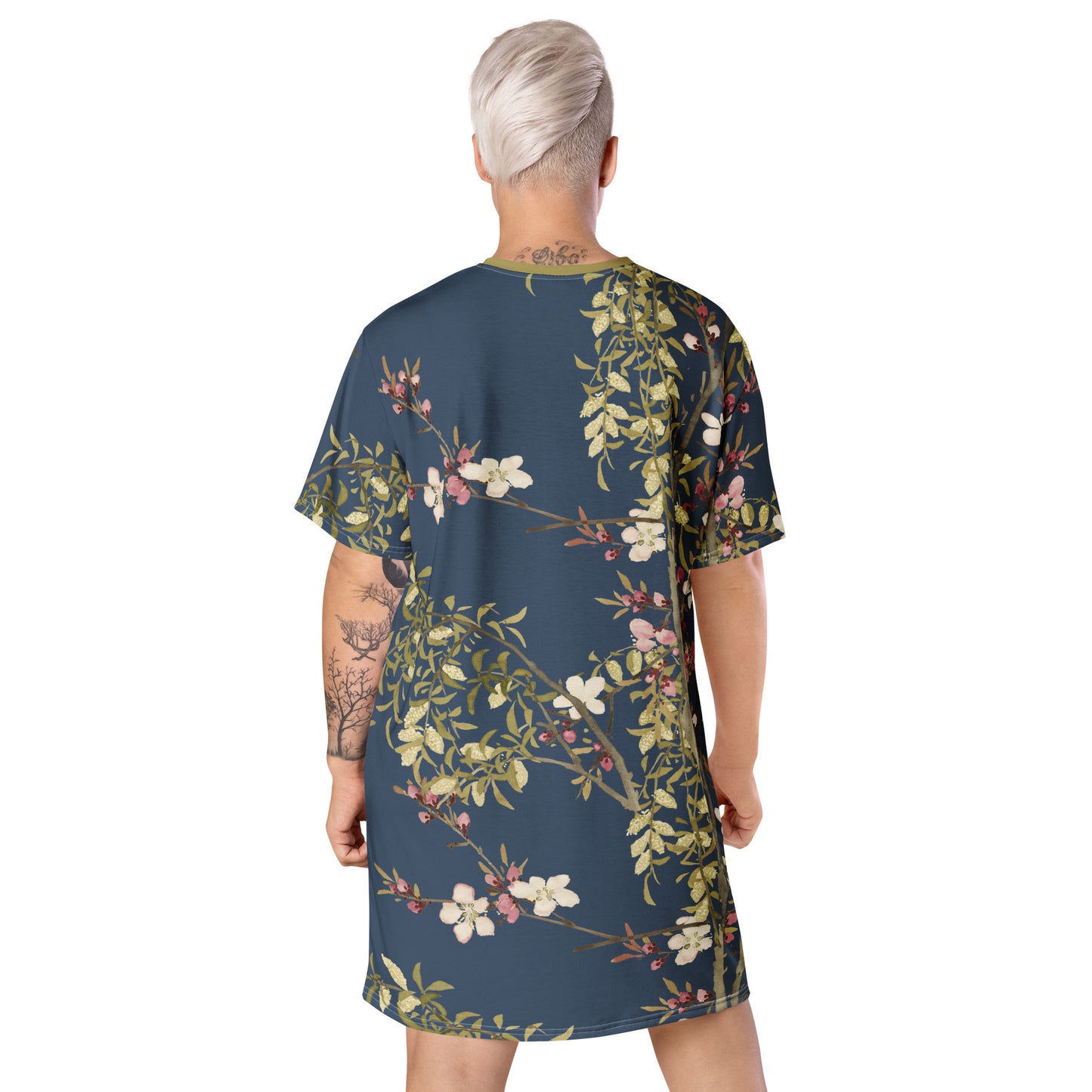 The Spirit of Flowers in Twelve Months｜Willow and Peach Blossom｜T-shirt dress｜Dark blue