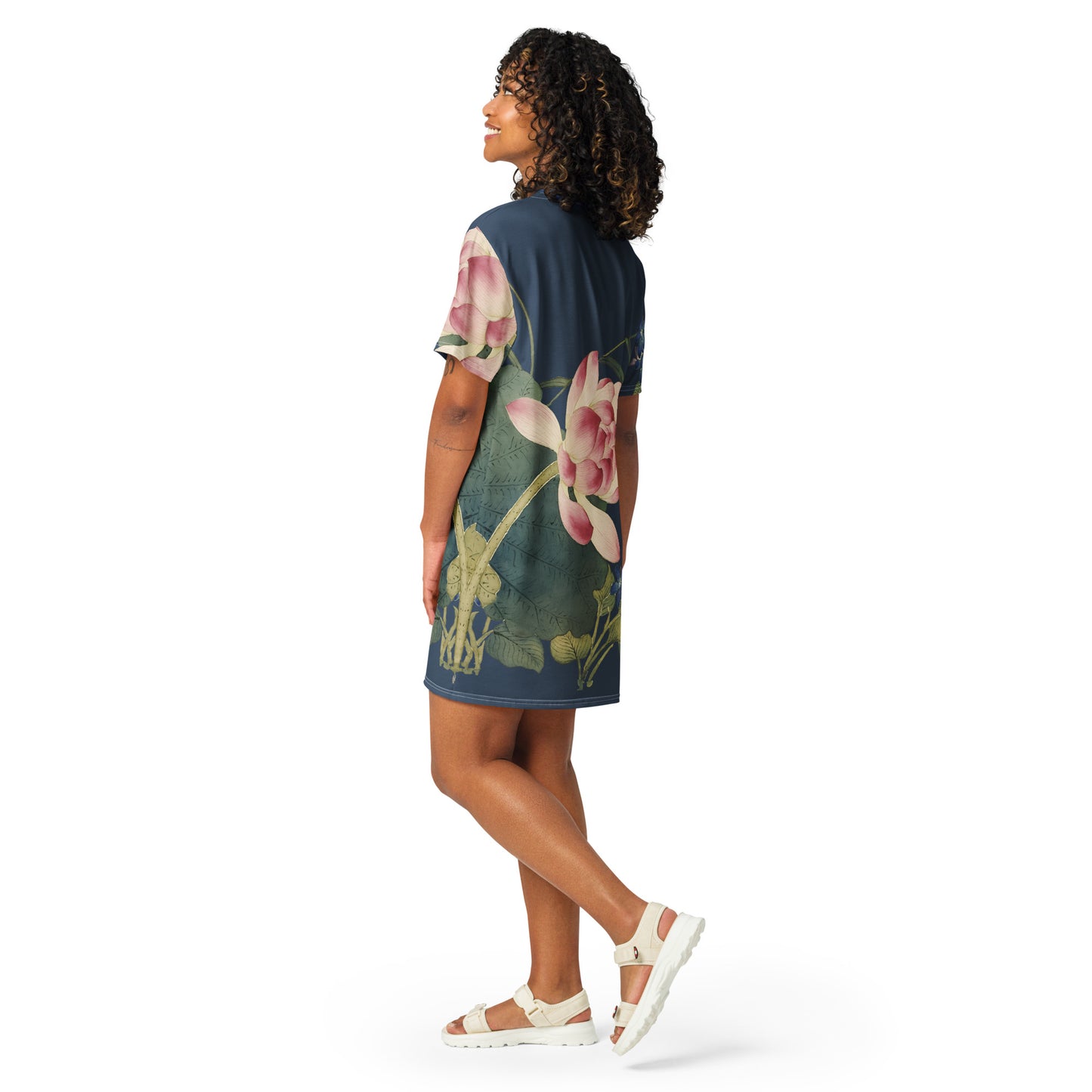 The Spirit of Flowers in Twelve Months｜Lotus in Bloom｜T-shirt dress｜Dark blue