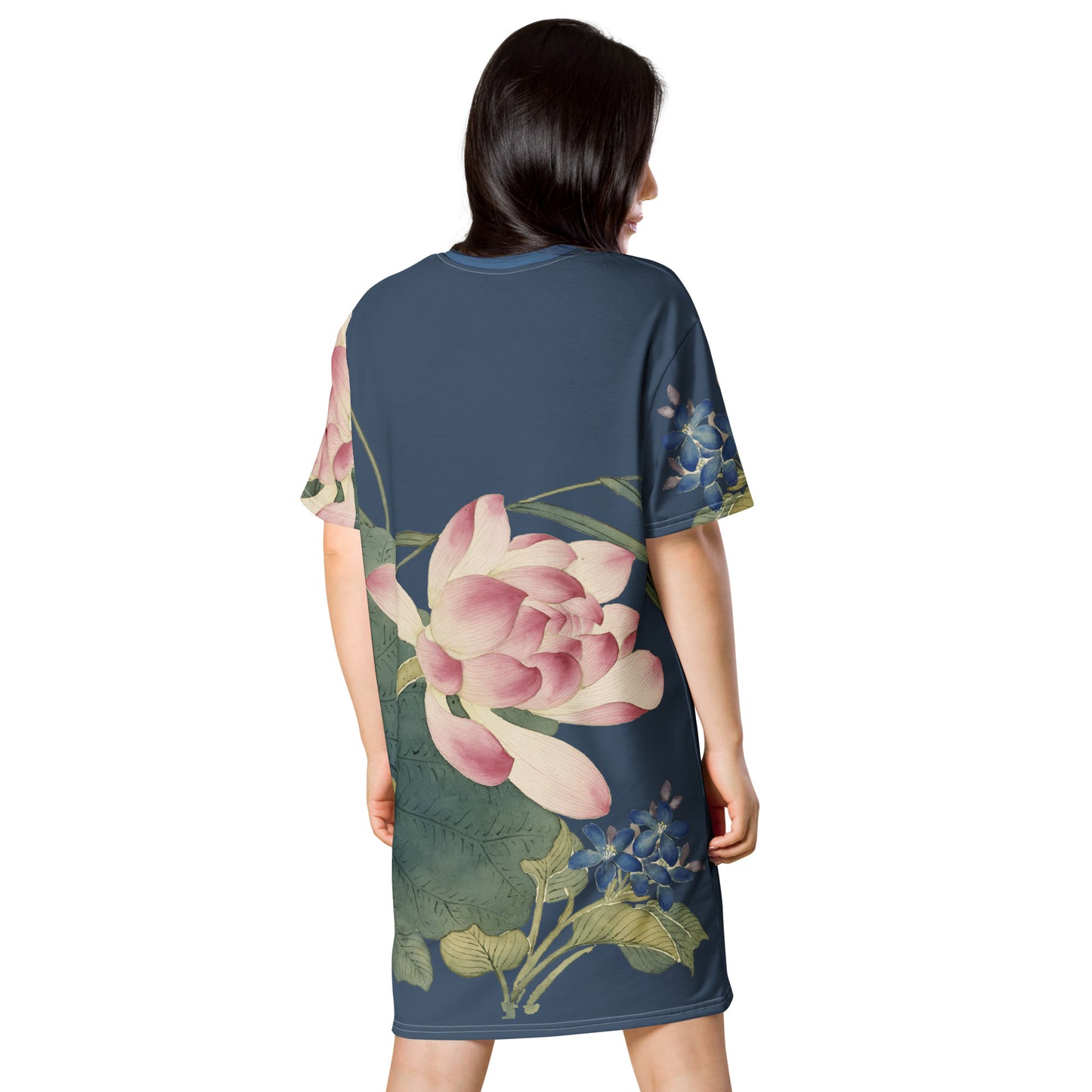 The Spirit of Flowers in Twelve Months｜Lotus in Bloom｜T-shirt dress｜Dark blue