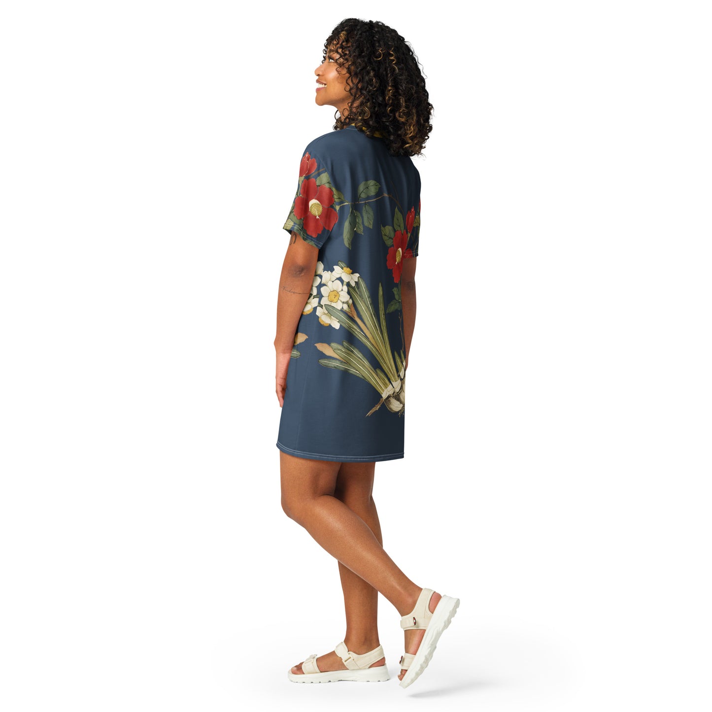 The Spirit of Flowers in Twelve Months｜Narcissus and Camelia in Bloom｜T-shirt dress｜Dark blue