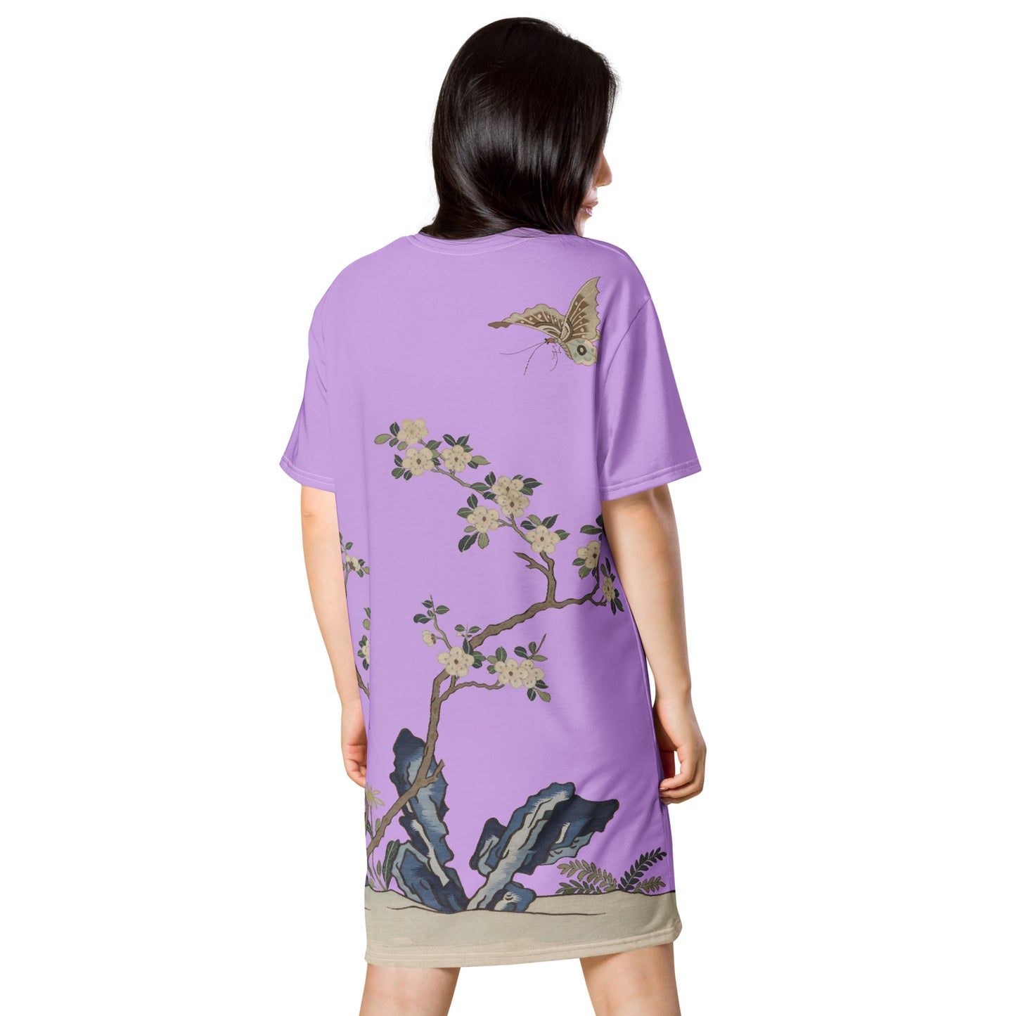 Kesi Flower Album｜White Plum Blossoms and Butterfly｜T-shirt dress｜Lilac