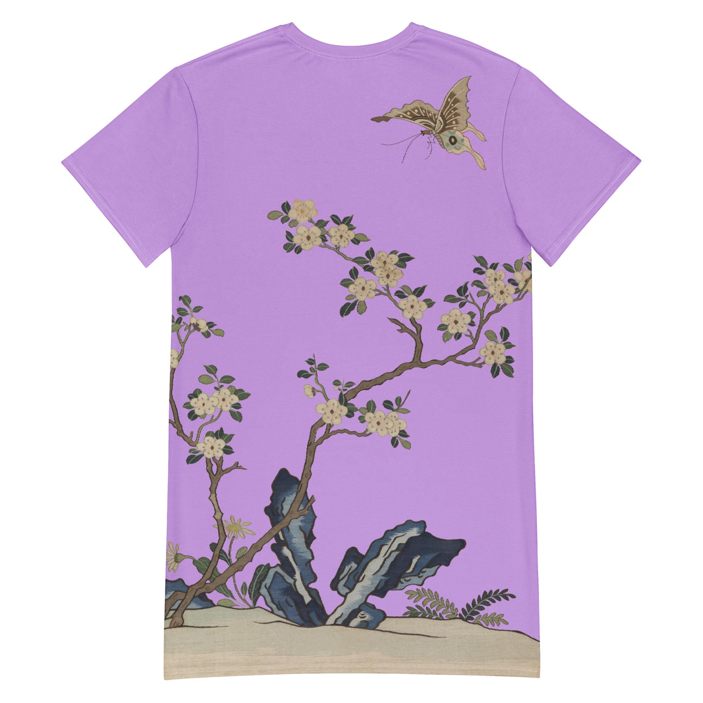 Kesi Flower Album｜White Plum Blossoms and Butterfly｜T-shirt dress｜Lilac