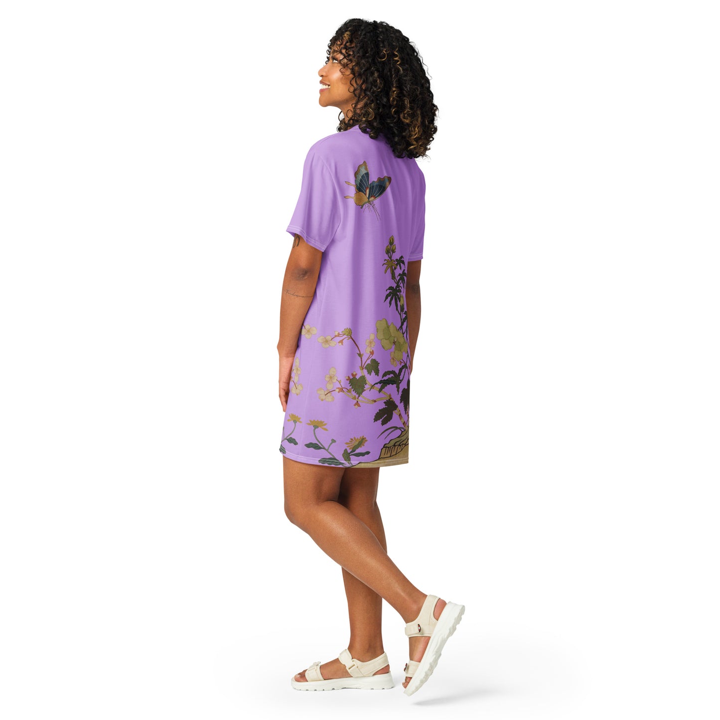 Kesi Flower Album｜Hibiscus and Begonia Blossoms｜T-shirt dress｜Lilac