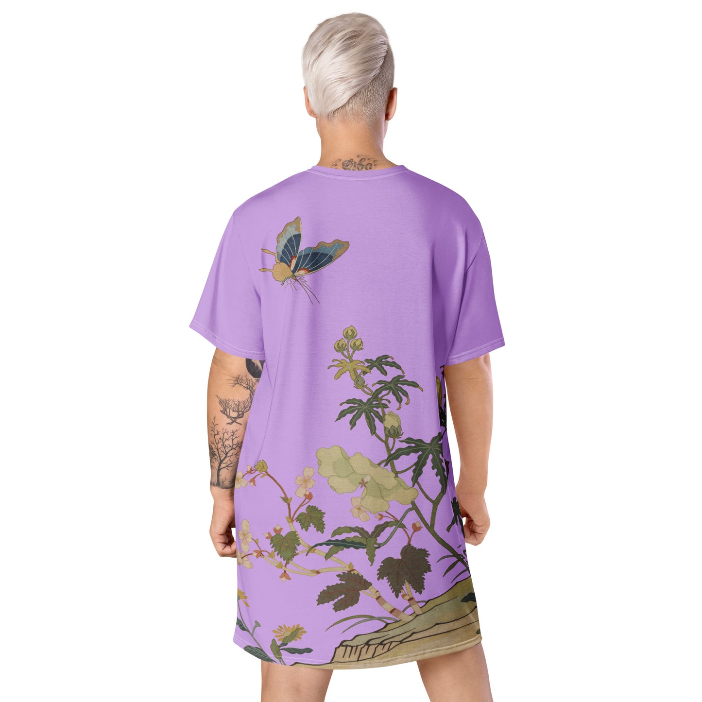 Kesi Flower Album｜Hibiscus and Begonia Blossoms｜T-shirt dress｜Lilac