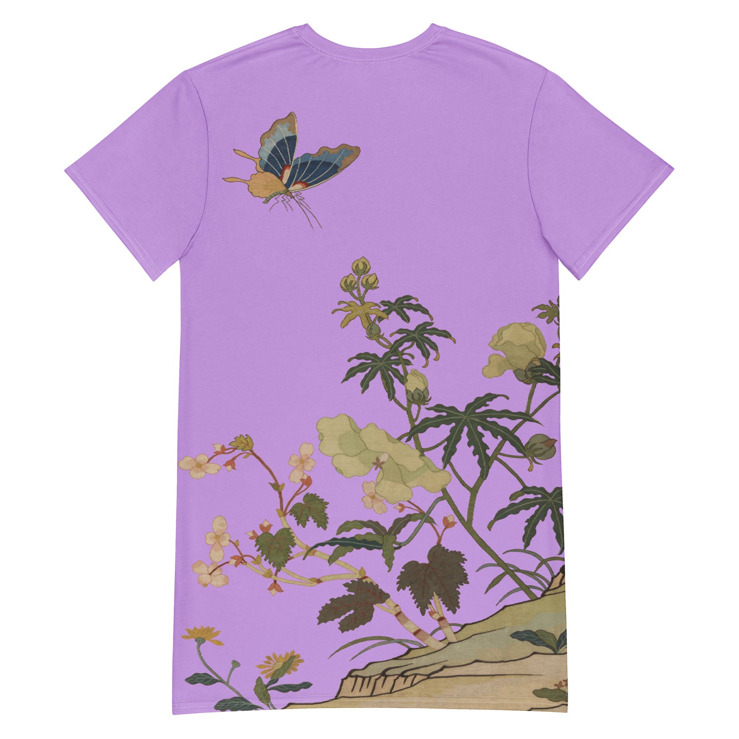 Kesi Flower Album｜Hibiscus and Begonia Blossoms｜T-shirt dress｜Lilac