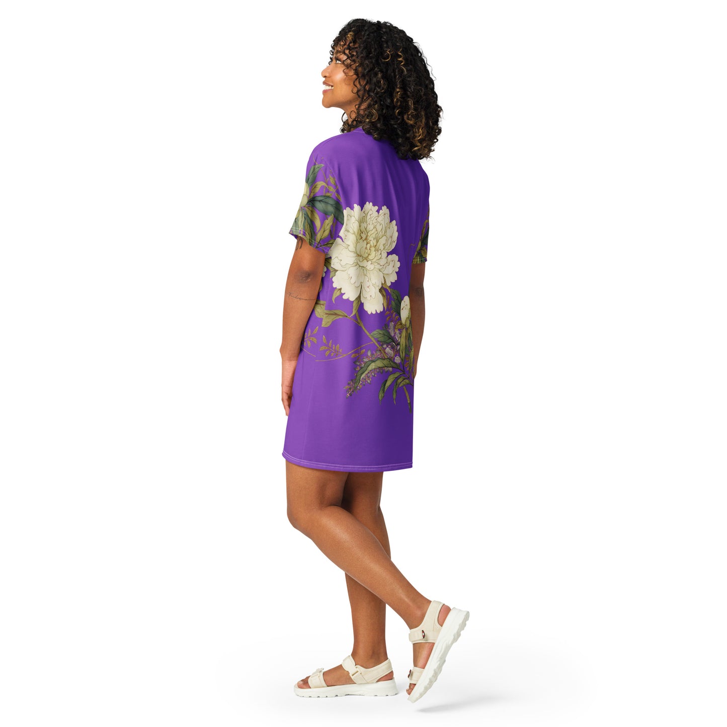 The Spirit of Flowers in Twelve Months｜Chinese Peony and Wisteria in Bloom｜T-shirt dress｜Purple