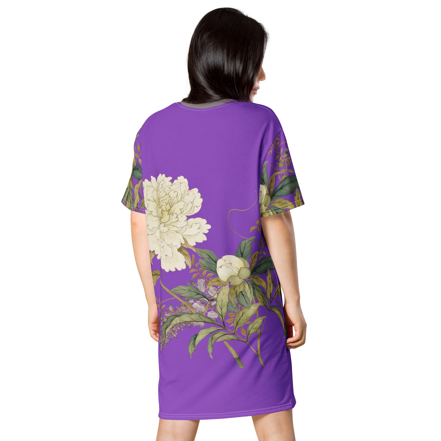 The Spirit of Flowers in Twelve Months｜Chinese Peony and Wisteria in Bloom｜T-shirt dress｜Purple