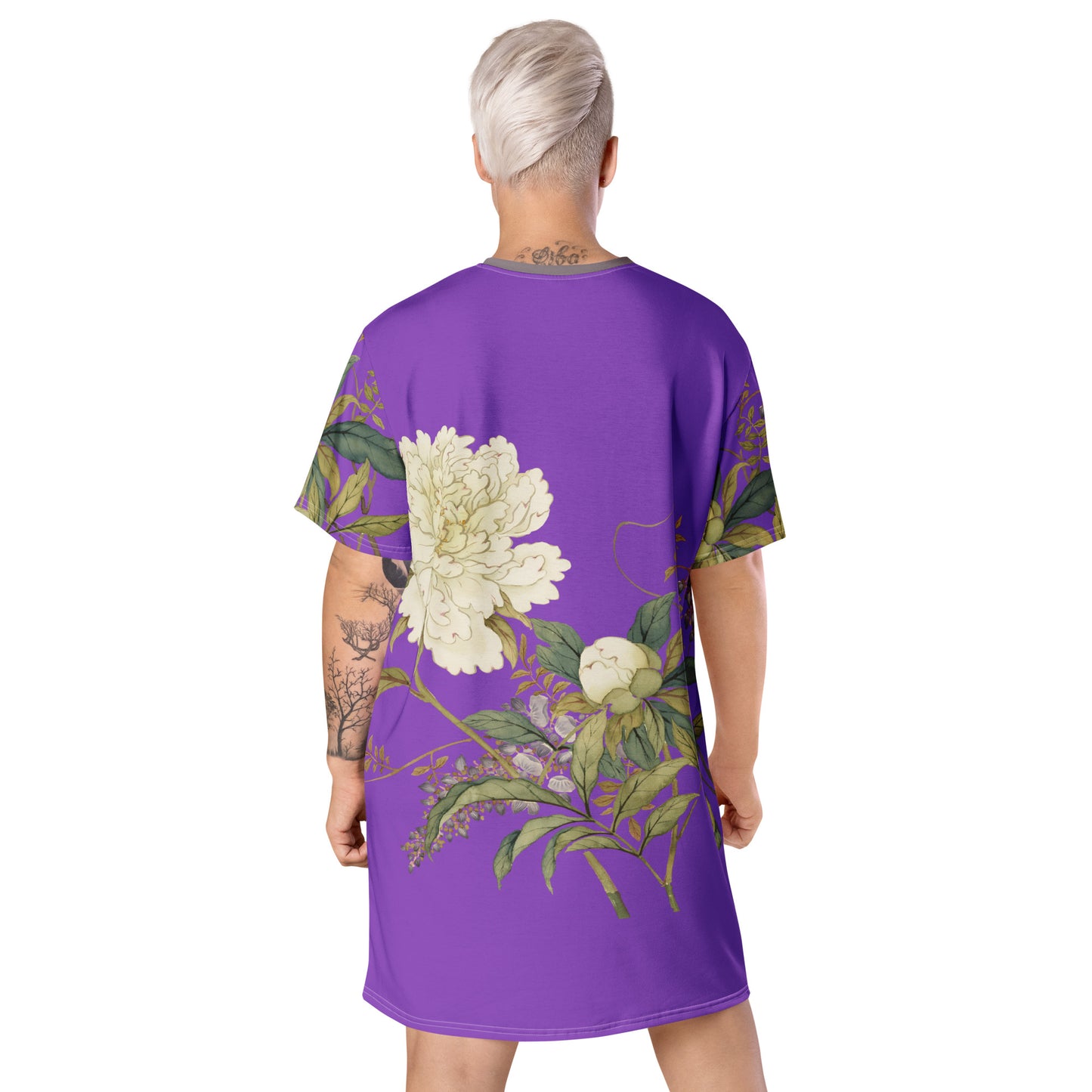 The Spirit of Flowers in Twelve Months｜Chinese Peony and Wisteria in Bloom｜T-shirt dress｜Purple